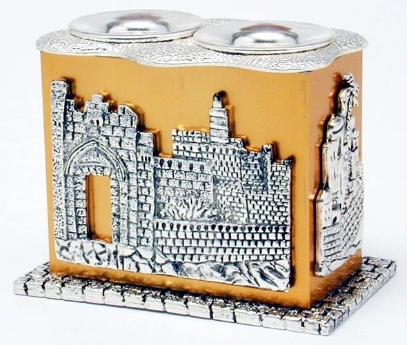 פמוטים לנרות ירושלים עיר דוד הכותל מצופים כסף סטרלינג 925